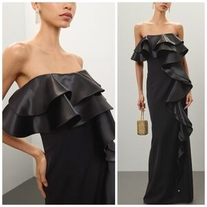 NISSA Black Strapless Ruffled Ruffle Taffeta Maxi Dress Gown - Size US 2